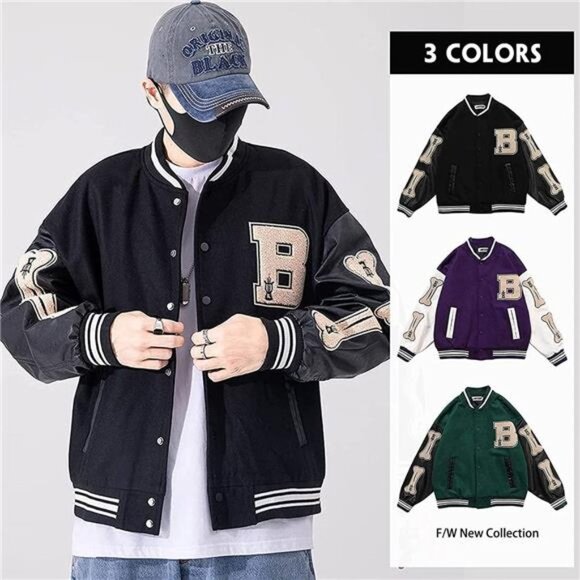 Varsity College Jacket Baseball Bomber Jacket Vintage with Patch - Picture 2 of 6